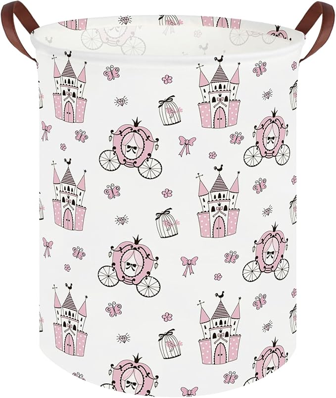 Princess Castle hamper,kids collapsible canvas waterproof girl storage box, Cute Kids Toy Storage Bin,Nursery Hamper,Toy Bins,Gift Baskets(Pink castle)