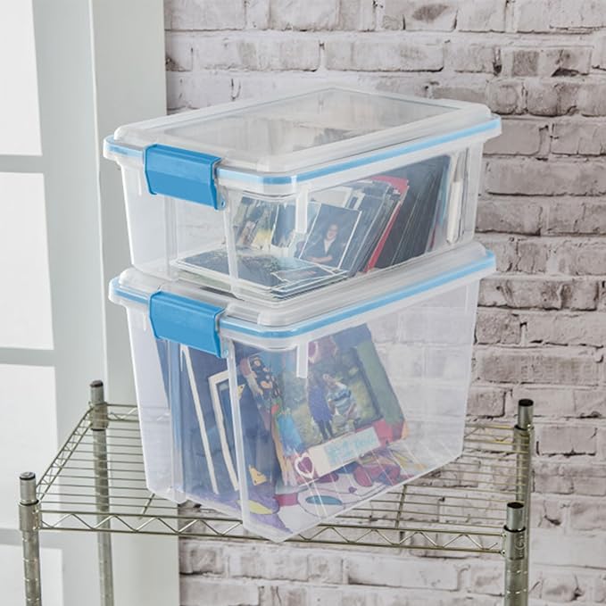 Sterilite 12-Pack Gasket Box, Weather-Resistant Storage Bins with Latching Lids, 20 Quart - Heavy-Duty Organizing Containers for Closet, Bathroom, and Office