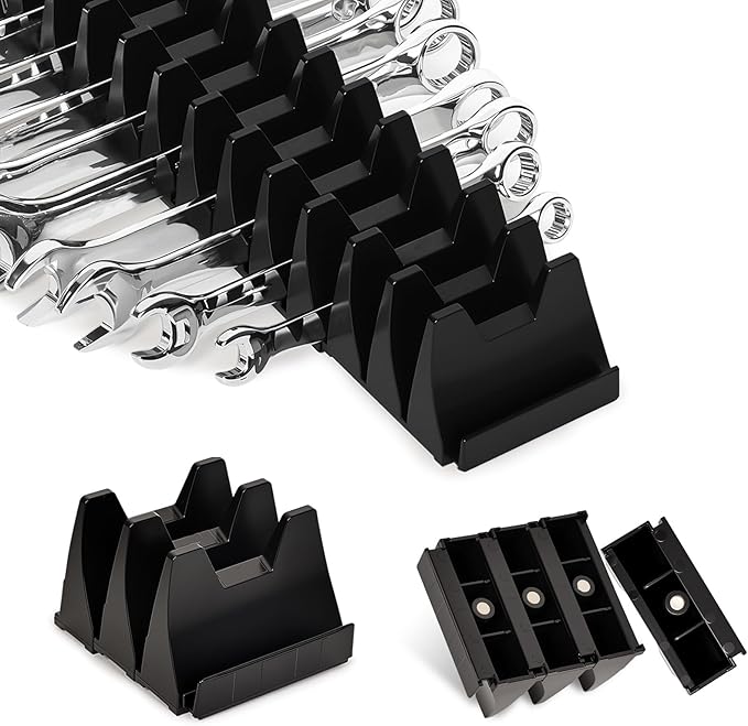 48 pcs Magnetic Modular Wrench Organizer Wrench Holder - Wrenchs Tool Organizers for Tool Drawer Storage, Wrenchs Rack with Metric SAE Labels, Tool Storage Set Holder Festival for Mechanics