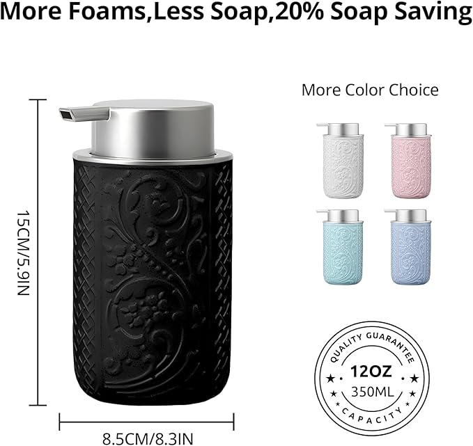 12OZ/350ML Ceramic Foaming Soap Dispenser Empty Hand Soap Dispenser Refillable Lotion Containers with Pump