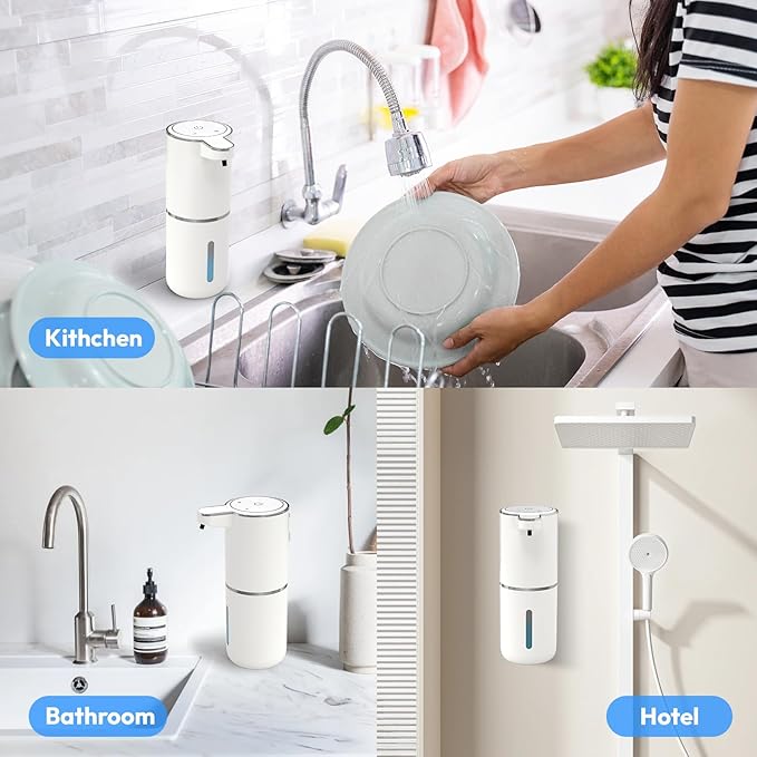 Automatic Soap Dispenser Touchless,Liquid Hand Soap Dispenser 12.8oz USB 4levels Adjustable Dispenser Electric Wall Mounted Smart for Bathroom and Kitchen Dish Soap，Easy for Toddlers(White)