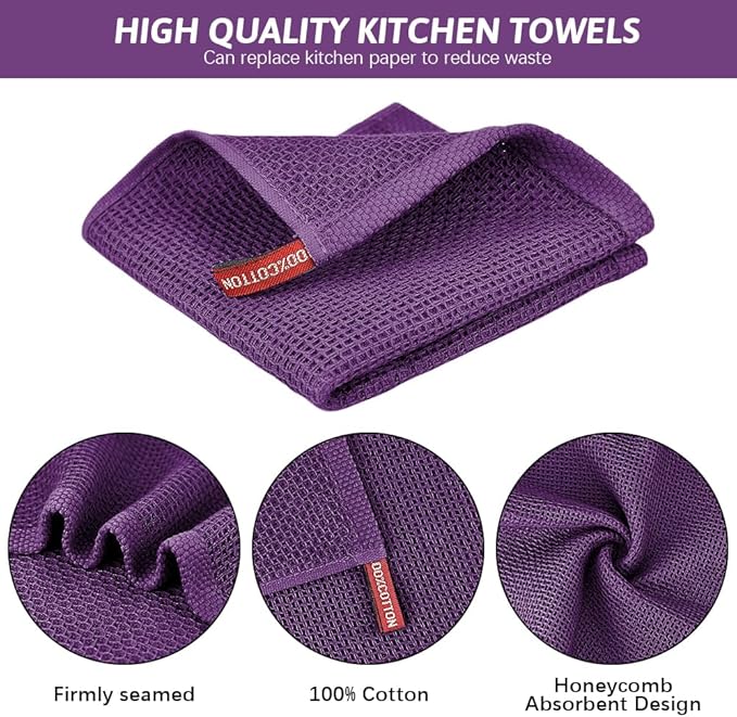 Nialnant 6 Pack Kitchen Dish Cloths,100% Cotton Dish Rags for Washing Dishes,Super Soft Absorbent Cleaning Rags-Purple,12x12 Inch
