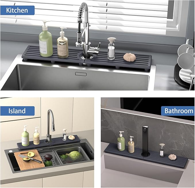 Kitchen Faucet Mat, Diatomite Sink Faucet Mat Splash Guard for Kitchen, Water Absorbing Stone Tray for Sink, Quick Drying Faucet Mat for Kitchen Sink, Absorbent Stone Drying Tray for Bathroom Counter