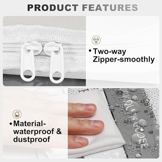 PATIKIL 12.6x9.5x9.8in Clear Storage Bags, Plastic Storage Bags Clear Small Zippered Organizers Foldable Closet Bed Sheet Organizer Cube with Zipper Handles for Book Clothes Yarn,M, White