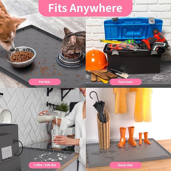 Sdpeia Under Sink Mat 19"×19" Waterproof Silicone Cabinet Liner & Sink Protector for Kitchen & Bathroom, Multi-Purpose Organizers Tray for Pets, Laundry, Cat Litter Mat,Gray