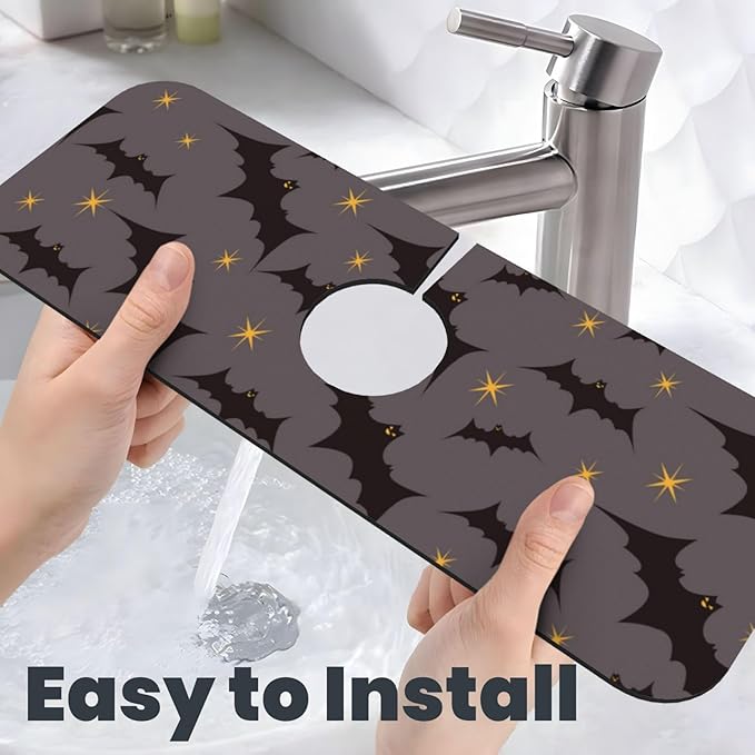 Faucet Draining Mat For Kitchen Sink, Star Bats Witchy Diatom Mud Absorbent Drain Pad For Bathroom Kitchen Sink Splash Guard Drying Mat