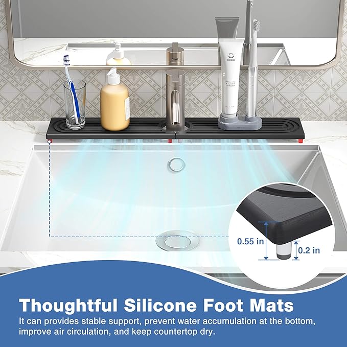 DK177 Faucet Mat for Kitchen Sink - Water Absorbing Stone Tray for Sink, Diatomite Fast-Drying Faucet Mat, Faucet Splash Guard for Bathroom Counter (Dark Gray, 23.6" x 4")