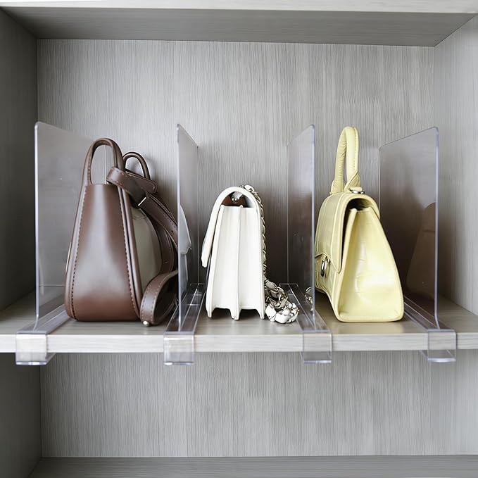 6 Pack Shelf Divider for Closet Acrylic, Clear Purse Organizer for Closet Perfect for Sweater, Shirts, Handbags in Bedroom and Kitchen, Acrylic Bookshelf for Organization