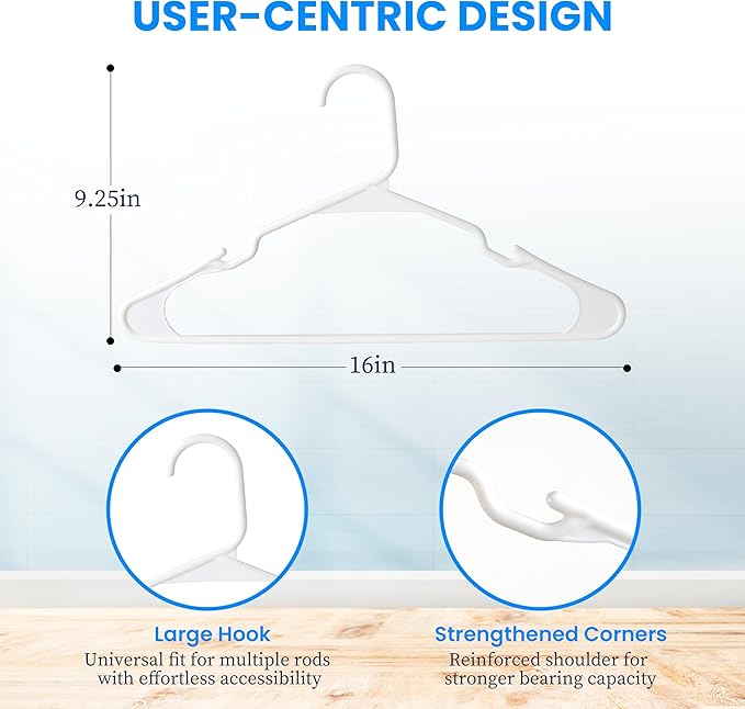 Simple Deluxe 50 Pack Plastic Hangers, Durable Clothes Hangers, Lightweight and Space-Saving Hangers for Shirts, Dresses, Coats, Pants, White