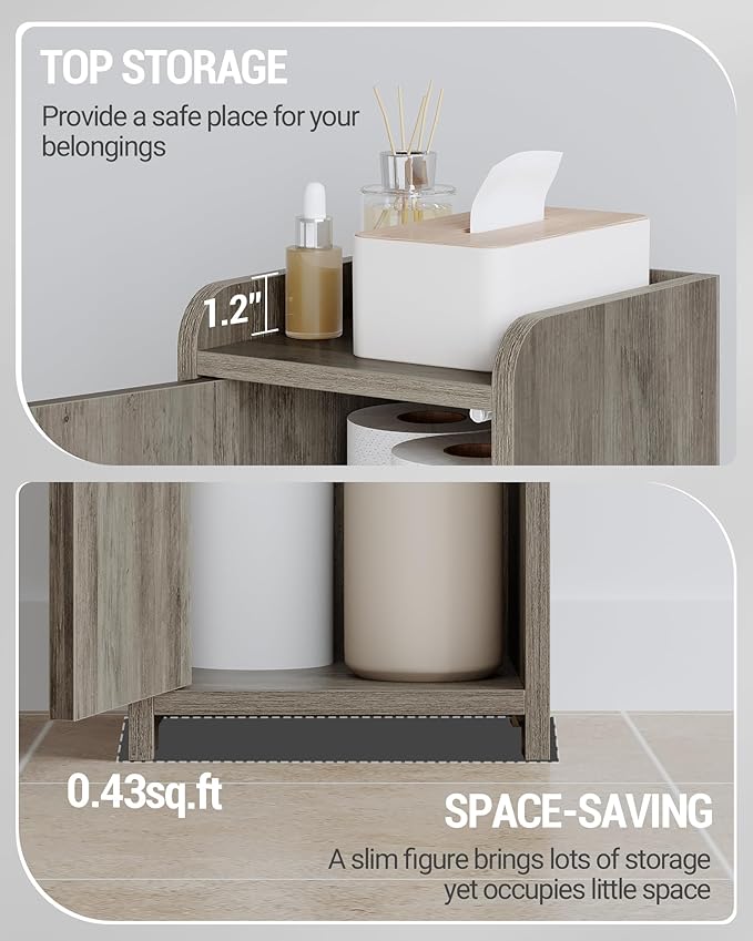 Bathroom Storage Cabinet, Small Corner Floor Cabinet with 2 Doors and Adjustable Shelf, Narrow Toilet Paper Cabinets, Bathroom Organizer for Small Spaces, 7.9" D x 7.9" W x 29.5" H Greige