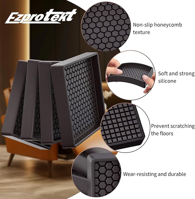 Ezprotekt Non Slip Furniture Pads, 4 Pcs 2.5" Rubber Caster Cups, Anti Skid Furniture Coasters for Hardwood Floors, No Slide Furniture Gripper, Floor Protector for Bed Couch Furniture Stoppers (Brown)