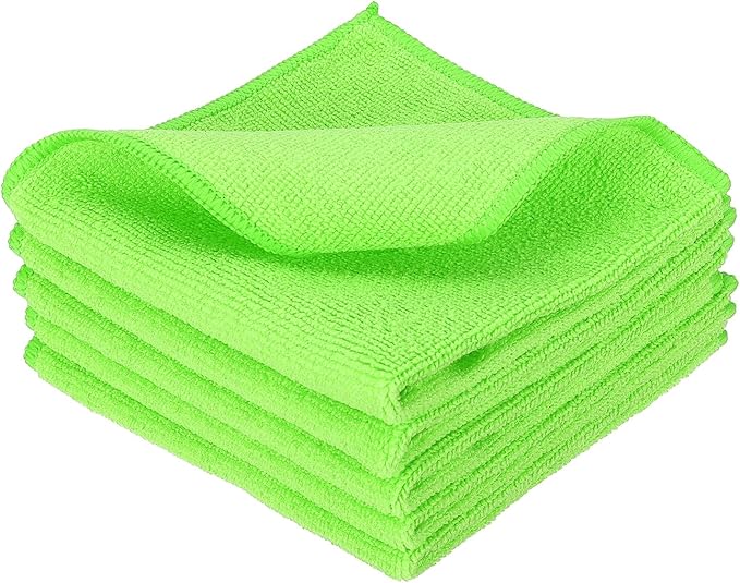 uxcell 5 Pcs Microfiber Cleaning Cloth, Kitchen Towels Reusable Microfiber Towels Highly Absorbent for Household Cleaning Supplies, Kitchen, Bathroom, Green(Square), 11.8" X11.8