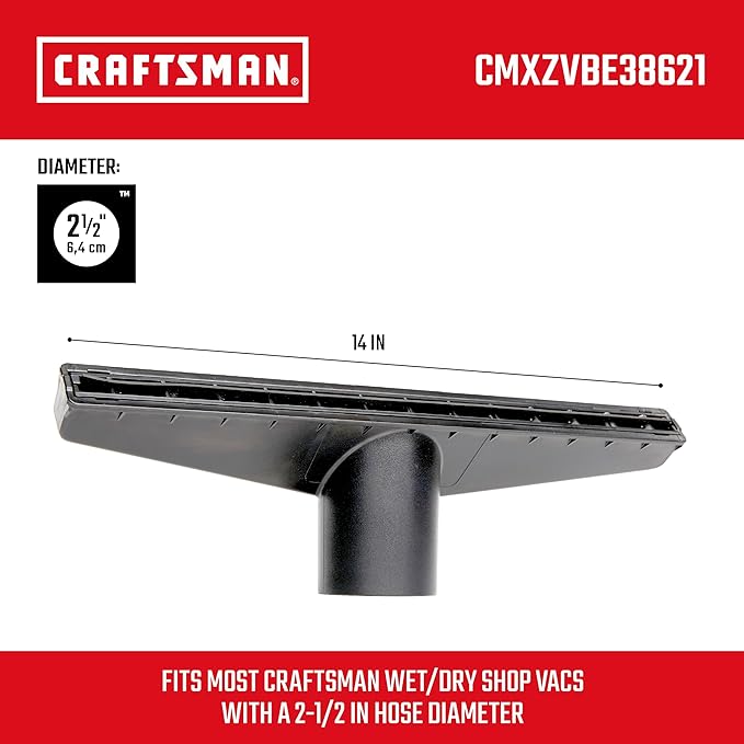 CRAFTSMAN CMXZVBE38621 2-1/2 in. Wet Nozzle Wet Dry Vac Attachment, Industrial-Grade Shop Vacuum Accessory for Cleaning Larger Liquid Messes, Fits 2-1/2 in. Hose Diameter