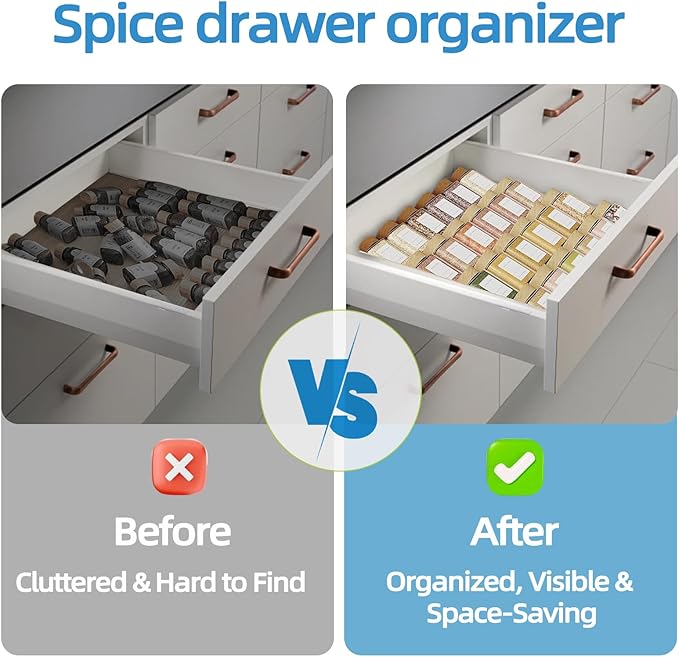 Spice Drawer Organizer, 8PCS Seasoning Organizer Clear Spice Rack for Drawer, Expandable from 11'' to 22'' Spices Kitchen Organization Rack for Drawer & Countertop