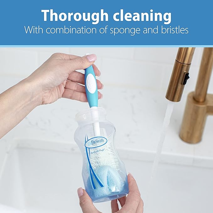 Dr. Brown's Reusable Sponge Baby Bottle Cleaning Brush with Suction Cup Stand,Scrubber and Nipple Cleaner,BPA-Free,Blue,(Pack of 12)