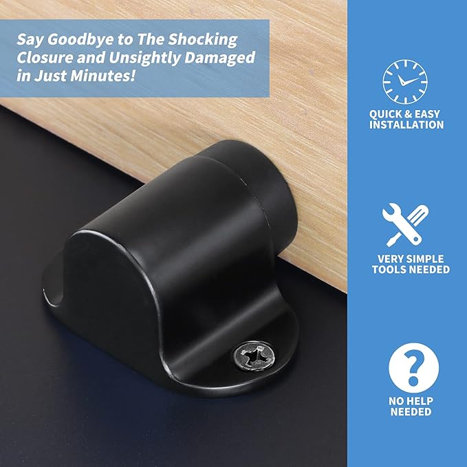 5pcs Floor Mount Door Stopper, Heavy Duty Door Stop Flat Black Doorstop with Rubber Bumper & Stainless Steel Screws, 1.06 Inch Height