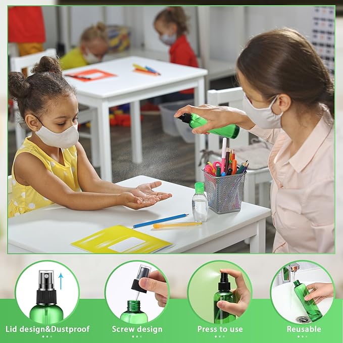 Eccliy 32 Pcs 8 oz Spray Bottles Fine Mist Cleaning Bottles Clear Empty Plastic Travel Sprayer Refillable Sprayer with Cap for Cleaning Solutions Oils Travel Perfumes(Green,Clear)