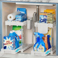 Under Kitchen Sink Organizer, 2-tier Under Sink Organizers and Storage for Kitchen & Bathroom, Multi-Purpose Pull Out Under Cabinet Organizer with Hooks Hanging Cup (White, 2 Pack)