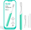 Quip Sonic Electric Toothbrush for Adults - Time Travel & Soft Bristles with Travel Case & Replacement Brush Head - 3 Month Battery Life, Plastic Handle - Green