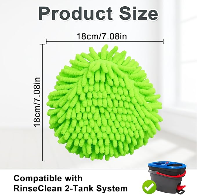 Mop Heads Replacements, 6 Pack Spin Mop Refill Replace Head for O Cedar RinseClean 2 Tank System, Microfiber & Chenille, Machine Washable and Safe for Cleaning All Hard-surfaced Floors