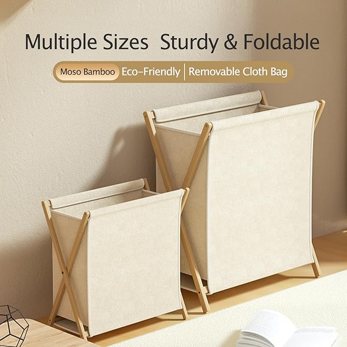 DUMDUM Simple, Eco-Friendly Foldable Laundry Hamper with X-Frame, Multi-Size for Dorm, Bedroom, RV(Beige, Small)