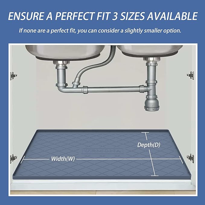 URMONA 28" x 22" Waterproof Silicone Mat in Multiple Sizes & Colors, Under Sink Mat for Kitchen & Bathroom, Pet Food Pad for Dogs & Cats, Kitchen Cabinet Liner, Multi-Purpose for Storage(Black)