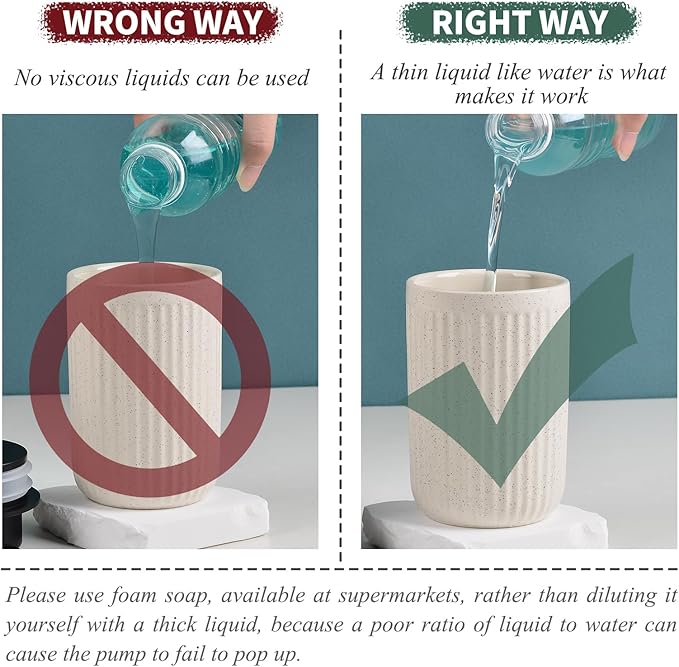 BosilunLife Foaming Soap Dispenser Set - Beige Ceramic Foam Hand Soap Dispenser 12oz with Rust Proof Pump, Easy Pressing, Refillable for Kitchen & Bathroom - 2 Pack