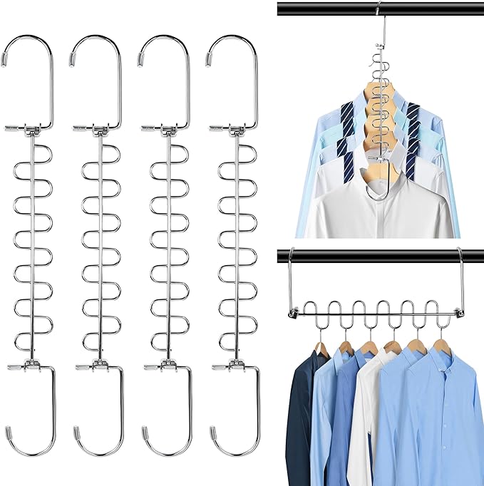 KLEVERISE 12 Pack Metal Space Saving Hangers, Stainless Steel Hangers, Magic Cascading Closet Clothing Hanger Organizer, College Dorm Essentials