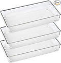ihomecooker 3 Pack Large Clear Plastic Drawer Organizer Tray Cutlery Utensil Makeups Drawer Organizers 12" X 6"