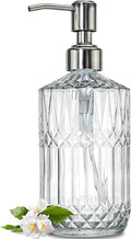 JASAI 18 Oz Embossed Clear Glass Soap Dispenser with Rust Proof Pump, Refillable Dish soap Dispenser for Kitchen, Premium Bathroom Soap Dispenser for Hand soap, Lotion (Clear).