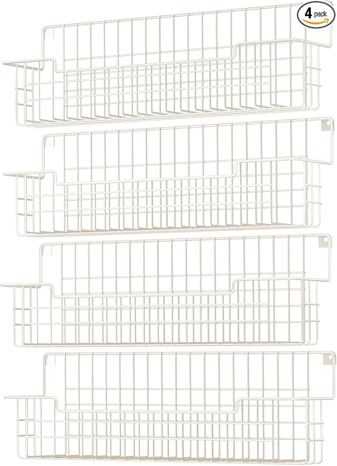 Spice Rack, 4-Pack Seasoning Organizer Wall Mounted for Kitchen Storage Organization, Metal Spice Holder Shelf for Cabinet, Pantry, White