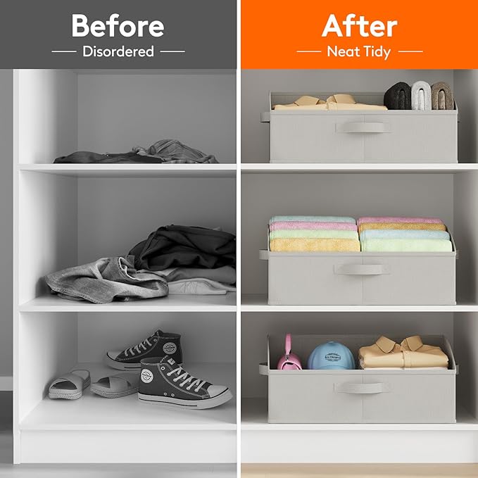 Lifewit Trapezoid Closet Storage Bins for Shelf, 6 Packs Non-woven Closet Organizer Baskets with Handles, Foldable Clothes Containers Boxes for Clothing, Book, Purse, 23L, Extra Large, Light Gray