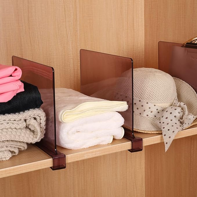 Sooyee 8 Pack Violet Clear Acrylic Shelf Dividers, Perfect Perfect for Closets Kitchen Bedroom Shelving Organization to Organize Clothes Closet Shelves, Books,Towels and Hats, Purses Separators