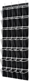 SAVERHO 35 Pockets Over the Door Shoe Organizer, Hanging Shoe Organizer for Door with 35 Mesh Pockets Large Capacity Shoe Hanging Storage Bag with 4 Metal Hooks (Black-1Pack)