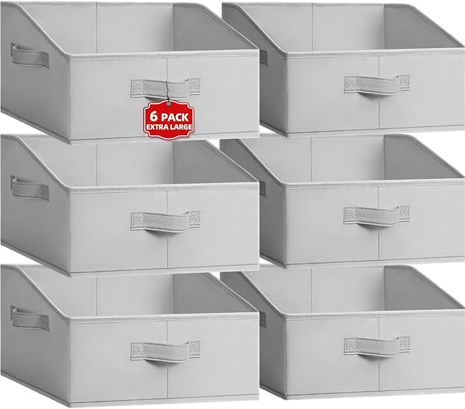 Extra Large Closet Organizers Bins 6 Pack - Blanket Basket for Organizing/Home Clothes Storage Bins for Jeans/Toy Organizers for Nursery/Wardrobe Shelf Closet Organization for Purse Hats Towel