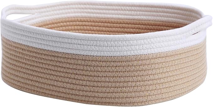 Woven Cotton Rope Storage Basket, Cube Changing Table Organizer for Closet Towels, Baby Nursery Bin, Small Dog Cat Toy Box, Gift Baskets empty Brown