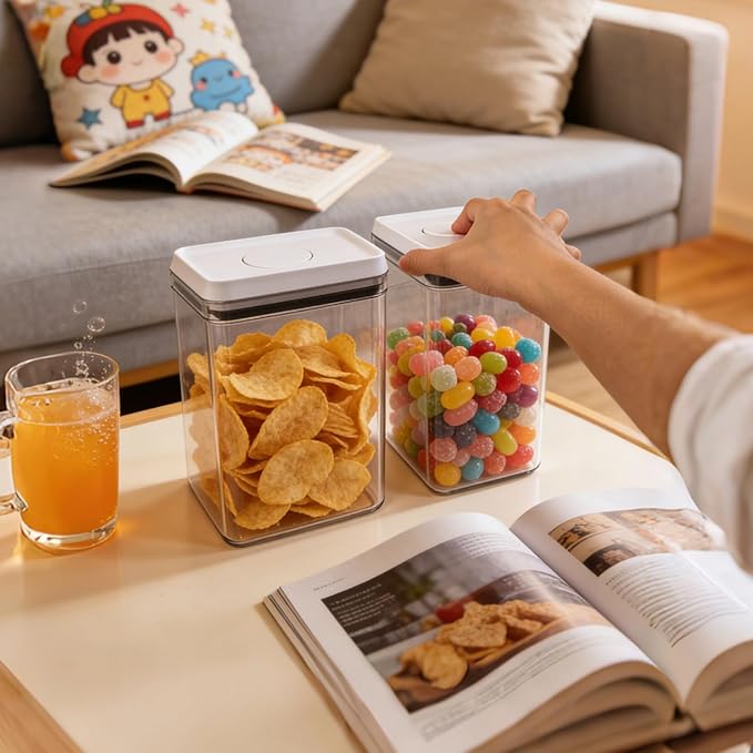Airtight Pop Top Food Storage Container Sets with Lids 6Pcs Round Rectangle Pop Containers for Kitchen Pantry Organization BPA-Free Stackable Kitchen Storage for Cereal Flour Sugar 0.6qt *4, 3.6qt *2