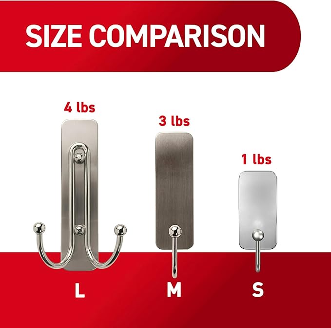 Command Large Brushed Nickel Double Hooks, 2 Hooks and 2 Strips, Damage Free Hanging Wall Hooks with Adhesive Strips, No Tools Coat Hooks for Hanging Home Decor, Holds up to 4 lb