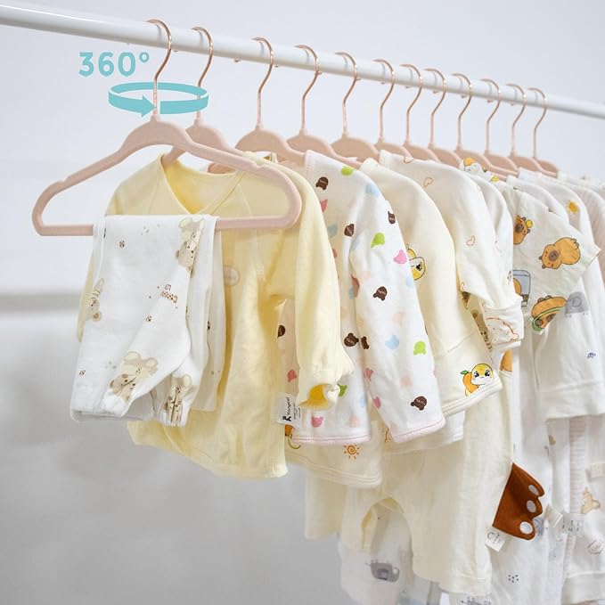 Baby Velvet Hangers 30 Pack - 11 Inch Non Slip Felt Kids Hanger for Newborn Clothes - Ultra Thin Space-Saving Infant Hangers for Toddler Kids' Closet with 10 Hanger Clips - Pink