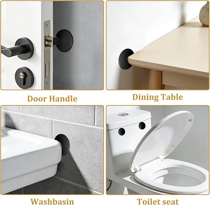 JULBEAR Door Stopper Wall Protector, Door Knob Stoppers with Strong Back Adhesive, Quiet, Shock, Absorbent Silicone, Doors Handle Bumpers Wall Surfaces Protector (12, Black)