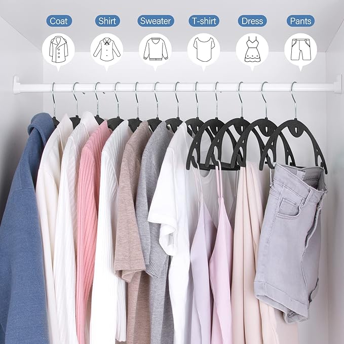 IEOKE Velvet Hangers 50 Pack: Felt Clothes Hangers Heavy Duty Shirt Sweater Hangers No Shoulder Bump Non Slip Slim Thin Coat Hangers for Closet - Black