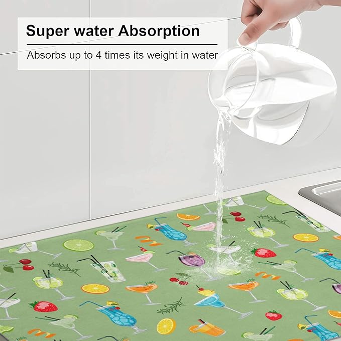 3Pcs Cocktail Dish Drying Mat & Kitchen Sink Splash Guard Faucet Mat For Kitchen Counter Absorbent Microfiber Dishes Pad Dish Drainer Rack Mats Fast Dry Kitchen Accessories