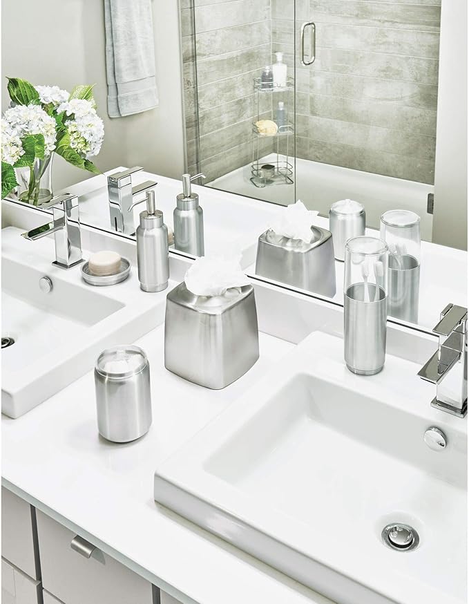 iDesign Austin Metal Covered Holder Stand, Holds Regular and Electric Toothbrushes in Master, Guest, Kid's, College Dorm Bathroom, Brushed