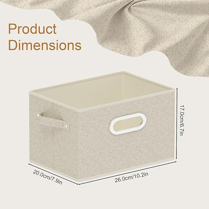 Open Storage Baskets, Collapsible Cube Bins, Fabric Container Organizer with Metal Handles, Boxes for Shelves, Closet, Living Room, 10.2x7.9x6.7in, Grey and Beige, 4 Pack
