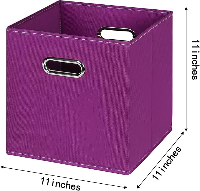 Fabric Cloth Storage Bins,Fabric Cube Organizer with Dual Handles Foldable Cube Storage Baskets for Home Bedroom Storage,Set of 8,(Purple)