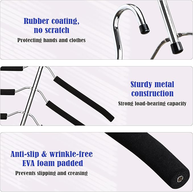 Hangers Space Saving Clothes Hanger 4 Packs Swing Arm Non Slip Padded Coat Hanger 5 Layers Heavy Duty Stainless Steel Sweater Shirt Hanger Closet Storage Organizer
