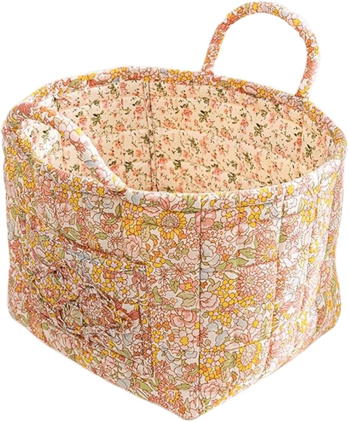Boho Fabric Storage Basket, Large Capacity Laundry Basket, 12.2'' x 10.23'' x 10.23'' Collapsible Laundry Hamper with Easy Carry Handles (Orange, L)