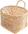 Boho Fabric Storage Basket, Large Capacity Laundry Basket, 12.2'' x 10.23'' x 10.23'' Collapsible Laundry Hamper with Easy Carry Handles (Orange, L)
