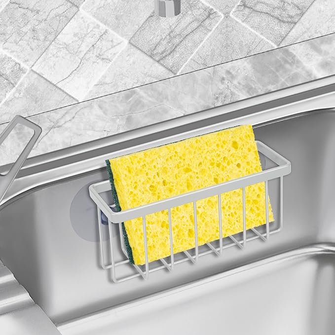 Sponge Holder for Kitchen Sink,Sink Sponge Holder,Sink Caddy, Soap Holder,Bathroom,Scrubbers (Mat Silver)
