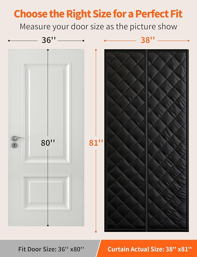 Magnetic Thermal Insulated Door Curtain for 36"x 80" Doors, Heavy-Duty Oxford Fabric Door Cover for Heat Insulation, Magnetic Closure Blanket for Doorway to Keep Warm in Winter Cool in Summer